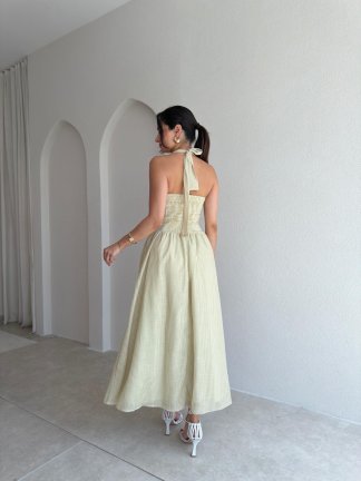 NEVA Çizgili Midi Elbise 5289 - Yeşil - 3