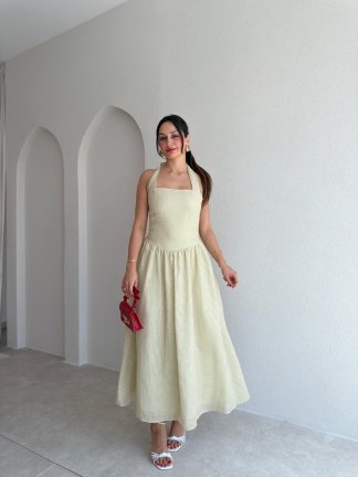 NEVA Çizgili Midi Elbise 5289 - Yeşil - 1