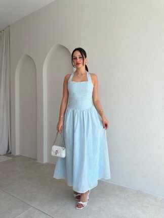 NEVA Çizgili Midi Elbise 5289 - Mavi 