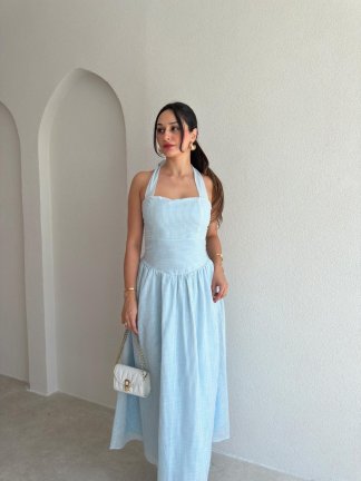 NEVA Çizgili Midi Elbise 5289 - Mavi - 2