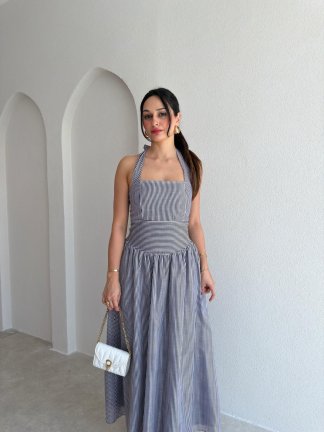 NEVA Çizgili Midi Elbise 5289 - Mor - 2