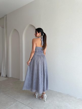 NEVA Çizgili Midi Elbise 5289 - Mor - 3