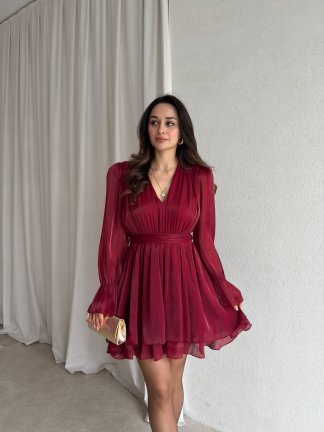  NEVER Mini Elbise 3648 - Bordo - 1