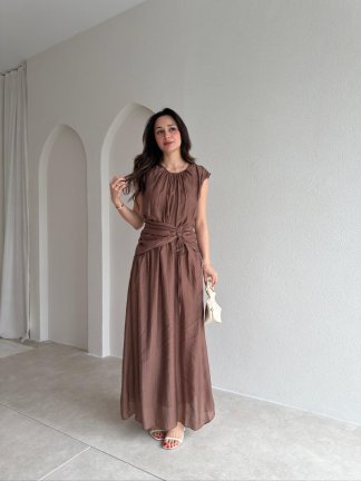  NEWEST Midi Elbise 4963 - Kahverengi - 2