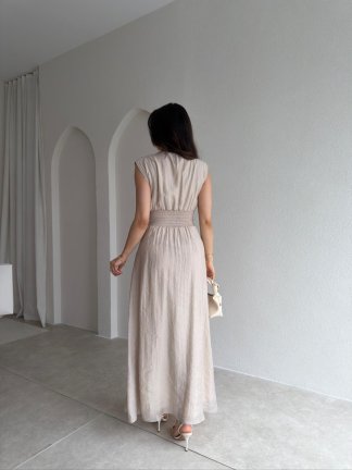  NEWEST Midi Elbise 4963 - Taş - 3