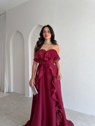 NEXUS Maxi Elbise 8912 - Bordo - 2