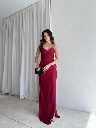 NİGHT Maxi Elbise 8583 - Bordo 