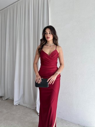 NİGHT Maxi Elbise 8583 - Bordo - 2