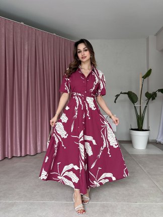 NİKO Maxi Elbise 4549 - Bordo - 2