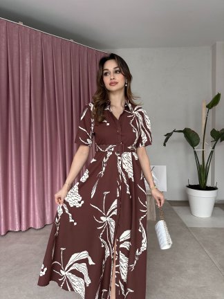 NİKO Maxi Elbise 4549 - Acı Kahve 