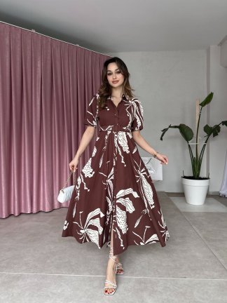 NİKO Maxi Elbise 4549 - Acı Kahve - 2