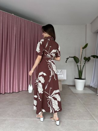 NİKO Maxi Elbise 4549 - Acı Kahve - 3