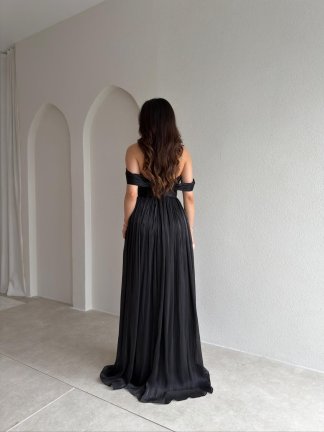 NİTSA Düşük Omuz Maxi Elbise 4129 - Siyah - 3