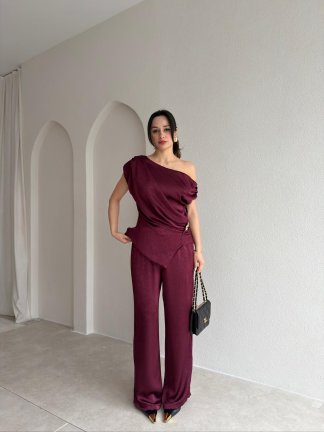 NİVRA Saten Takım 8495 - Bordo - 1