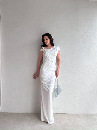 NOBBY Maxi Elbise 5053 - Beyaz - 3