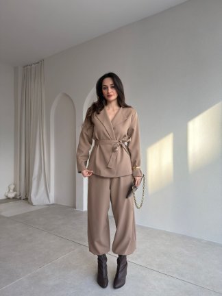 NOELLE Kuşaklı Takım 8403 - Vizon 