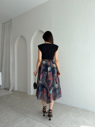 NOJİTA Altı Desenli Midi Elbise 0281 - Lacivert - 3