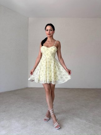 NOLES Mini Elbise 5861 - Sarı - 2