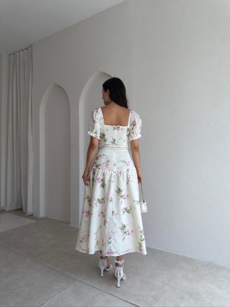 NOLİTA Çiçekli Midi Elbise 3692 - Beyaz - 3