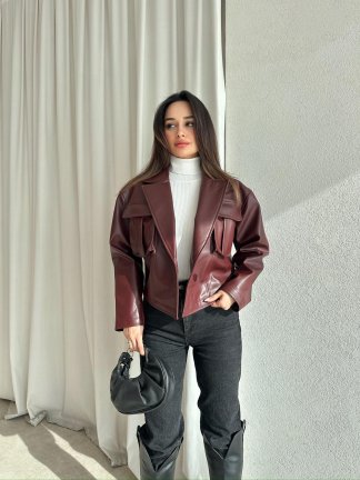 NOXİS Deri Ceket 8731 - Bordo - 1