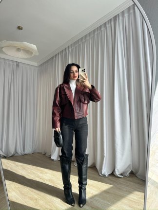 NOXİS Deri Ceket 8731 - Bordo - 5