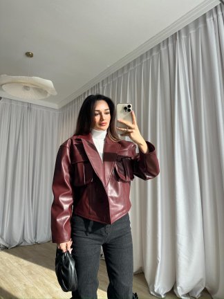 NOXİS Deri Ceket 8731 - Bordo - 3