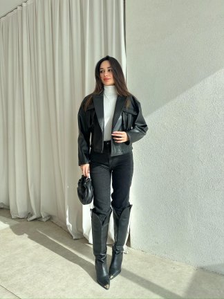 NOXİS Deri Ceket 8731 - Siyah - 2