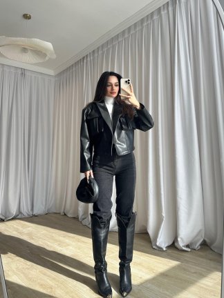 NOXİS Deri Ceket 8731 - Siyah - 5