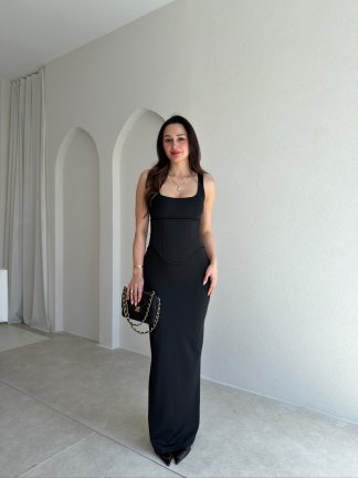 OCEAN Maxi Elbise 2126 - Siyah - 1