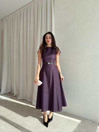 ODESSA Denim Elbise 1597 - Mürdüm 