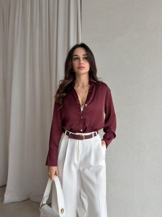 OLAF Saten Gömlek 8850 - Bordo - 1