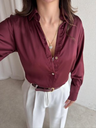 OLAF Saten Gömlek 8850 - Bordo - 3