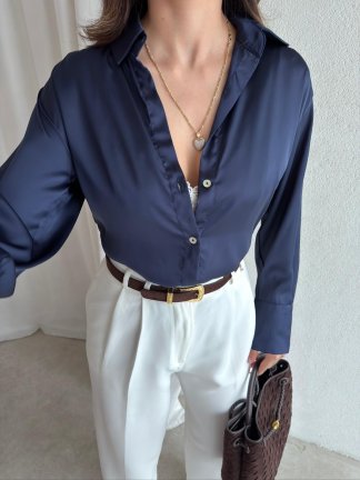 OLAF Saten Gömlek 8850 - Lacivert - 3