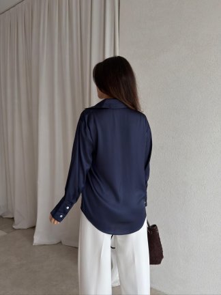 OLAF Saten Gömlek 8850 - Lacivert - 4