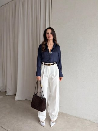 OLAF Saten Gömlek 8850 - Lacivert - 5