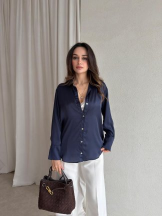 OLAF Saten Gömlek 8850 - Lacivert - 2