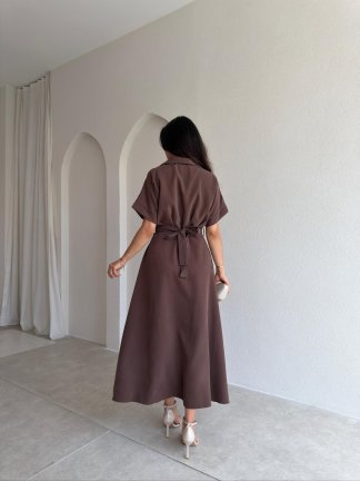 OLWEN Midi Elbise 4211 - Acı Kahve - 3
