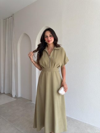 OLWEN Midi Elbise 4211 - Haki - 2