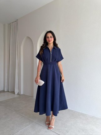 OLWEN Midi Elbise 4211 - Lacivert - 2