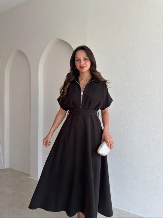 OLWEN Midi Elbise 4211 - Siyah - 2