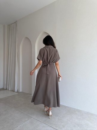OLWEN Midi Elbise 4211 - Taş - 3