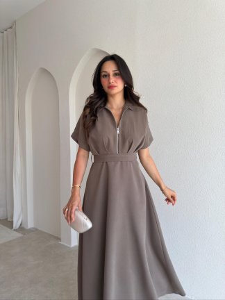 OLWEN Midi Elbise 4211 - Taş - 2