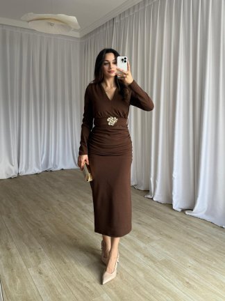 OMNİA Midi Elbise 8411 - Kahverengi - 3