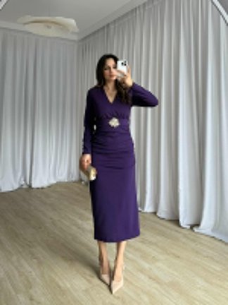 OMNİA Midi Elbise 8411 - Mor - 3