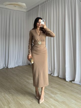 OMNİA Midi Elbise 8411 - Vizon - 3