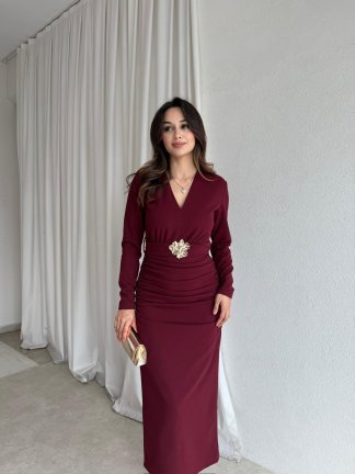 OMNİA Midi Elbise 8411 - Bordo 