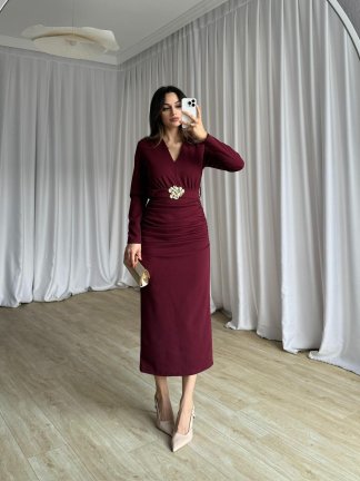 OMNİA Midi Elbise 8411 - Bordo - 3