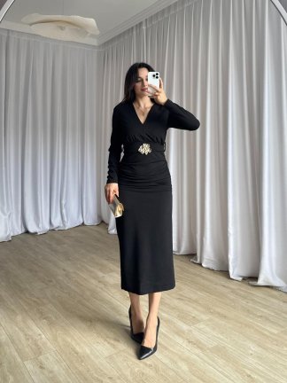 OMNİA Midi Elbise 8411 - Siyah - 3