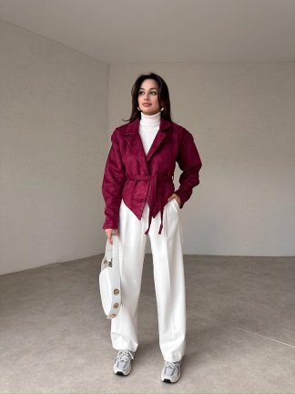 Omuz Detaylı FRANCİS Süet Ceket 1255 - Bordo - 2