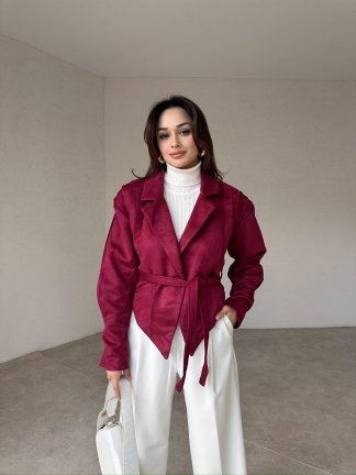 Omuz Detaylı FRANCİS Süet Ceket 1255 - Bordo 